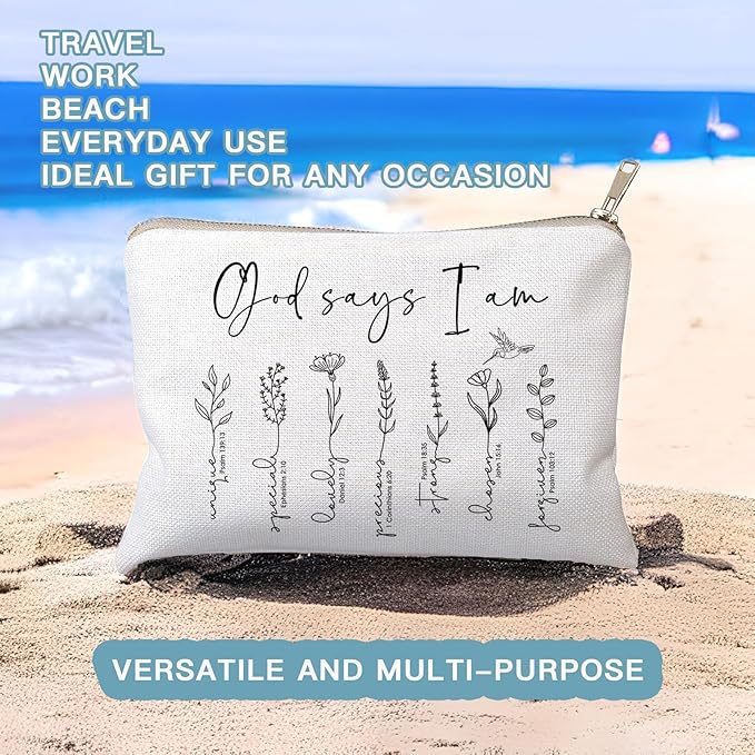 God Says You Are Cosmetic Bag, Christian Makeup Bag Bible Verse Floral Bible Verse Makeup Case for Women, Inspirational Cosmetic Bag, Sister Gifts, Affirmations Gifts (God says I am ...)