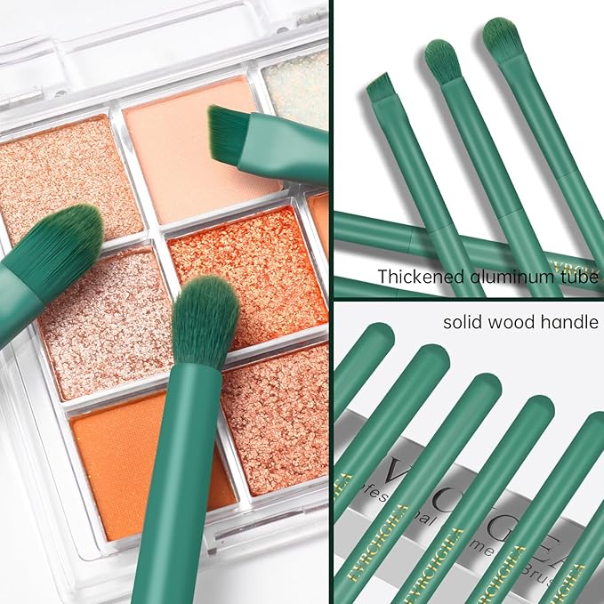 Eye Makeup Brush Set, 6 Pcs Professional Blending Eyeshadow Makeup Brushes for Concealer Eyebrows Eyeliner, Soft Hairs & Wood Handle (green)…