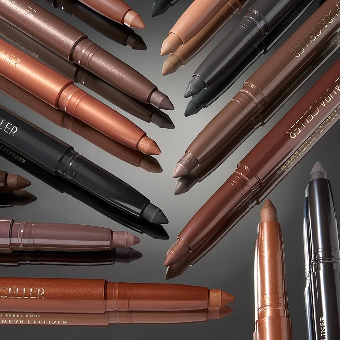 LAURA GELLER NEW YORK Kajal Longwear Kohl Eyeliner Pencil Duo - Deep Black & Smoky Taupe - Caffeine and Vitamin E - Smooth & Blendable Liner - Built-In Sharpener