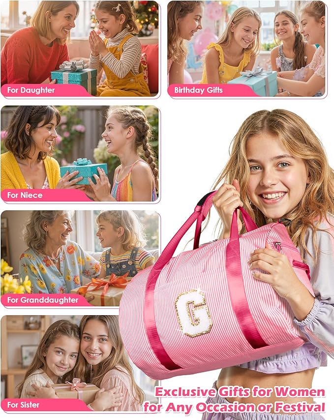 Gifts for Teenager, Girls Travel Duffle Bag, Kids Initial Overnight Bags with Shoe Compartment, Personalized Weekend Bag with Makeup Pouch, Gift for Cheerleader Girl (Letter H)