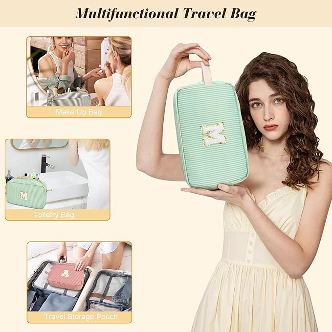 Travel Makeup Bag Christmas Gifts for Women Girl Teens, Personalized Initial Makeup Bag for Cute Teen Girls, Preppy Stuff Toiletry Bag Cosmetic Bag, Teen Girls Gift Trendy Stuff, Letter N