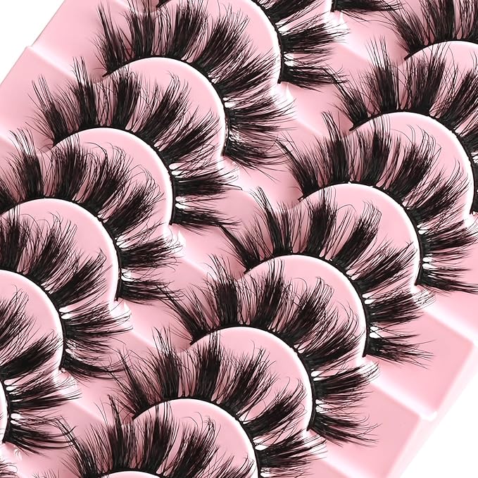 FARRED Fluffy Lashes Natural Eyelashes Short Wispy Doll Eye Lash Strips 10 Pairs Separated Volume Eyelash Pack 17mm Dramatic Wispies Fake Strip Lashes Clusters Cat Eye Pestañas Spiky Look