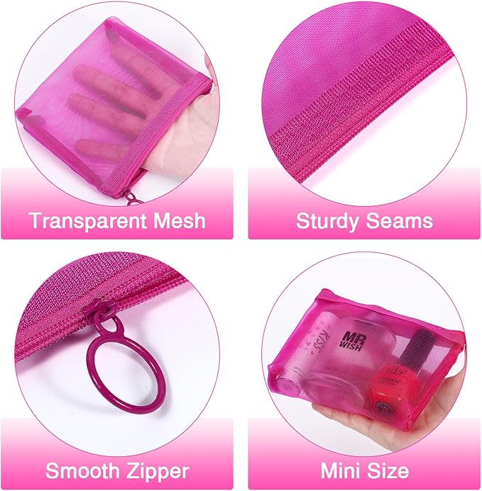 8 Pack Mini Zipper Mesh Makeup Bags, Nylon Cosmetic Bags Toiletry Purse Travel Organizer Bags Inside Bag for Office Travel Organization (Widened-Multicolor, XS)