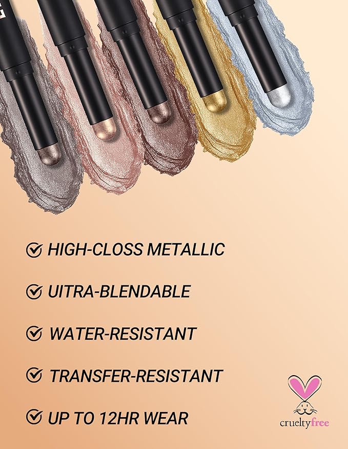 Erinde Shimmer Cream Eyeshadow Stick, Long Lasting Metallic Eye Shadow Sticks, Waterproof Creamy Glitter Eyeshadow Pencil, High Pigmented Blendable Neutral Eye Makeup, 18 Glacier Blue Shimmer