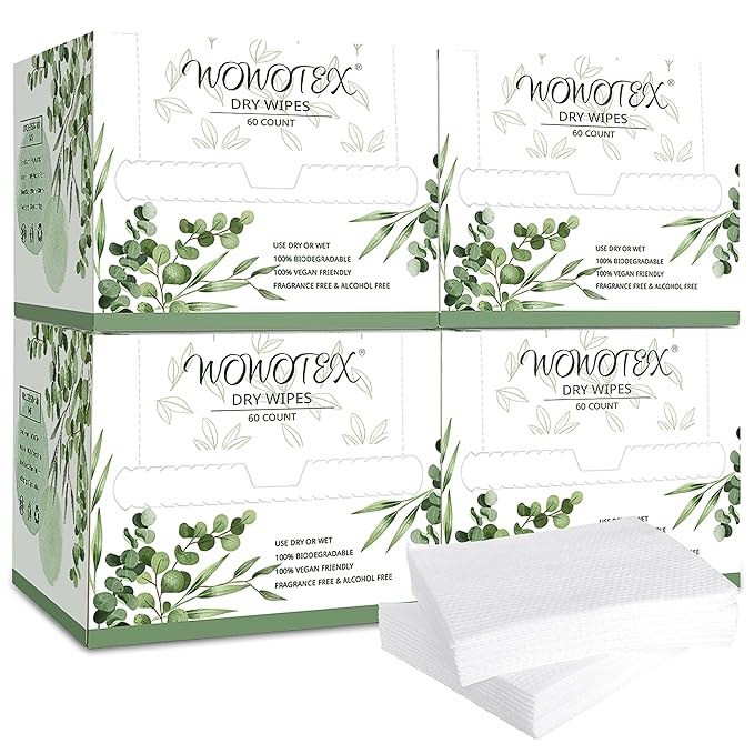 Disposable Face Towel Biodegradable Large Dry Face Wipes 240 Count/4 Box Extra Thick Soft Clean Facial Towels for Sensitive Skin, Makeup Removing, Facial Cleansing, Nursing, Travel, 10"×12"