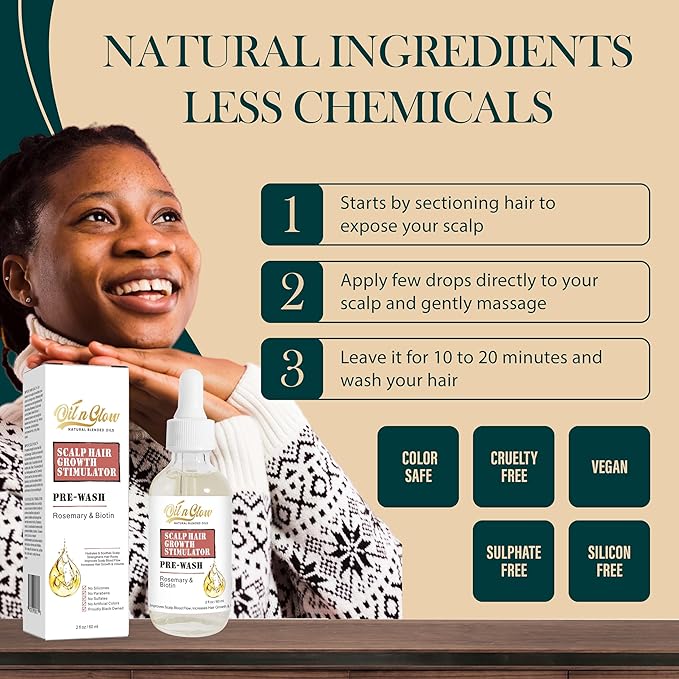 Pre Wash Hair Oil – USDA Certified Organic Scalp Oil Hair Growth Treatment with Rosemary & Biotin, Pre-Shampoo Serum for Thinning Hair & Hair Loss – 2 Fl Oz