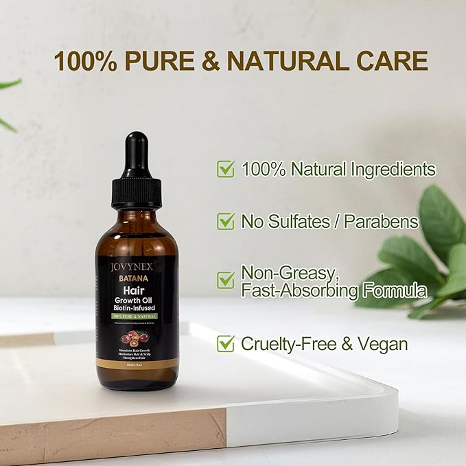 Batana Organic Oil with Biotin for Hair Growth, 2 FL OZ Pure Natural Oil for Hair Treatment Thicker, Fuller Hair DHT Blocker Scalp Nourishment Repairs Dry & Damaged Hair, Prevents Hair Loss