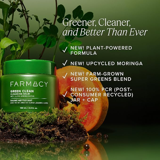 Farmacy Makeup Remover Cleansing Balm - Green Clean Waterproof Makeup Remover + Oil Based Cleanser - Newly Formulated Double Cleanser with Plant Based Waxes + Upcycled Moringa (30ml)