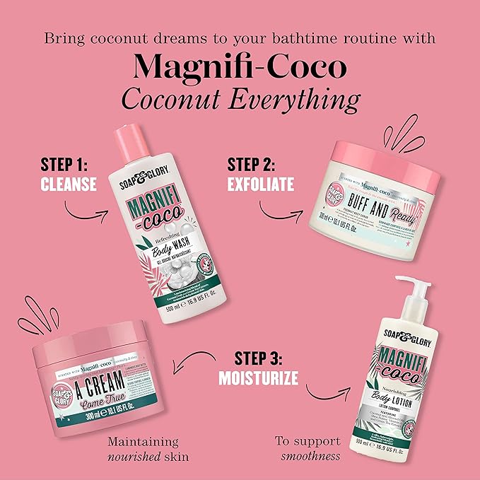 Soap & Glory Magnifi-Coco Body Lotion - Coconut Body Moisturizer with Vitamin A, Shea Butter & Rose Canina Fruit Oils - Rich Moisturizing Lotion for Dehydrated Skin (500ml) (Pack of 2)