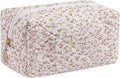 Makeup Bag Travel Cosmetic Bag for Women Girls, Zipper Make Up Pouch, Floral Flowers Toiletry Organizer Makeup, Portable Storage Cosmetic Travel Cloth Bag (Pink Floral)