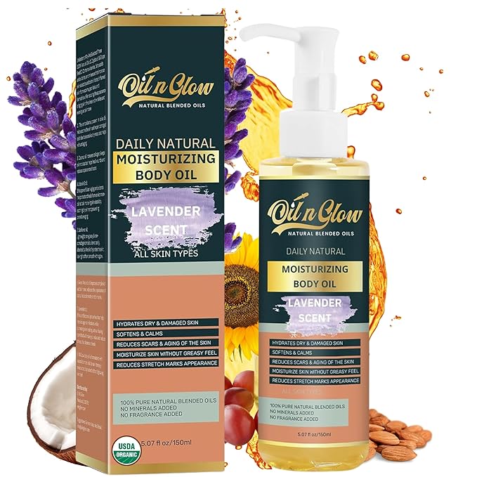 100% Almond Oil USDA Certified Organic Hydrating Body Oil After Shower Non-Greasy Moisturizing Oil For Women & Men Dry Skin 5.07 fl oz/150ml- Lavender Scent