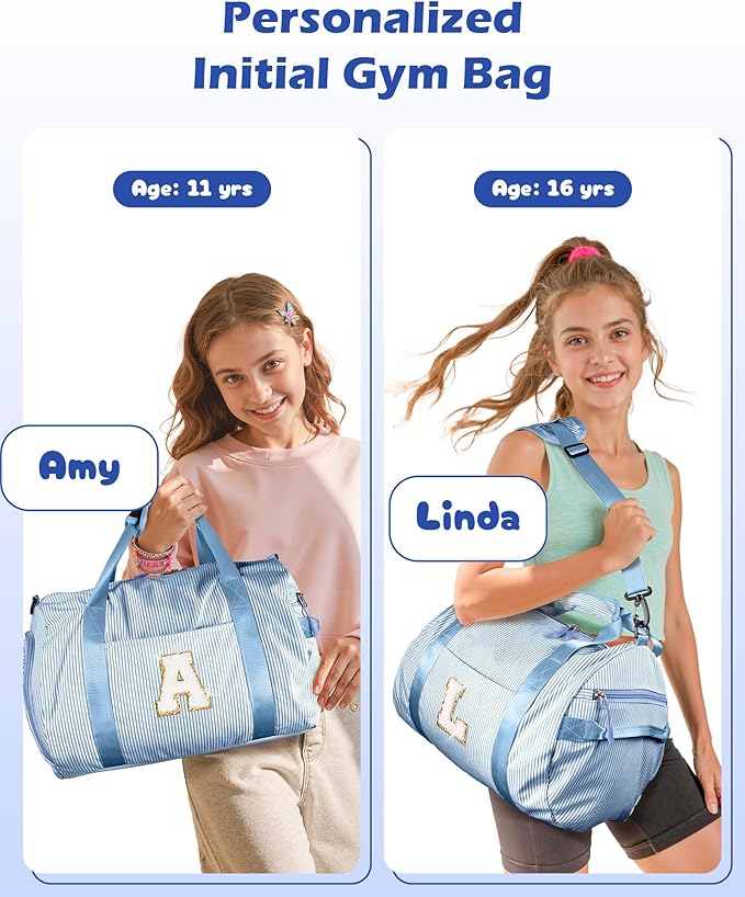 Birthday Gift for Grandkids, Girls Travel Duffle Bag, Kids Initial Overnight Bags with Shoe Compartment, Customized Weekender Bag with Makeup Pouch, Cute Present for Tween (Letter D)