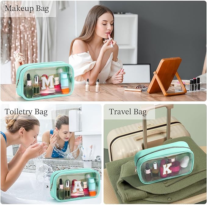 YOOLIFE Initial Make Up Bag Travel Toiletry Bag, Clear Makeup Bag With Zipper Preppy Cosmetic Bag Swim Gifts For Girls Gifts for Women Teen Girlfriend Teacher Mom Birthday Daughter Gifts Blue P