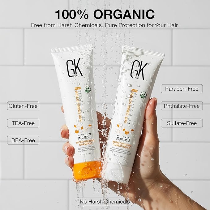 GK HAIR Shampoo &Conditioner set,Travel Size-Curly Hair Shampoo & Conditioner For Color Protection-Made with Aloe vera,Parki Butter-Free of Parabens Phthalates & Sulfate Free (3.4 Fl Oz)