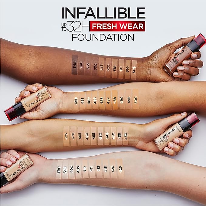 L'Oreal Paris Makeup Infallible Up to 32 Hour Fresh Wear Lightweight Foundation, 480 Radiant Sand, 1 Fl Oz, Packaging May Vary