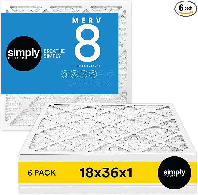 Simply 18x36x1 Air Filter, Merv 8, 6 Pack, by SimplyFilters