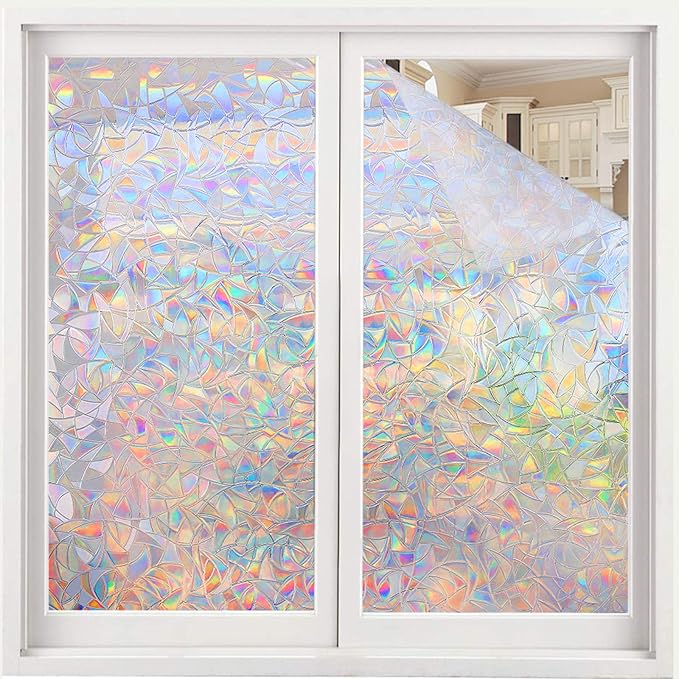 Volcanics Window Privacy Film Static Window Clings Vinyl 3D Window Decals Window Stickers Rainbow Window Film for Glass Door Heat Home Control Anti UV 23.6 x 118 Inches