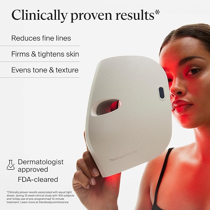 TheraFace Therabody Mask Glo - Cordless LED Skincare Face Mask with Red/Blue/Infrared Light & Relaxing Scalp Massage for Glowing, Healthier-Looking Skin - FDA Cleared
