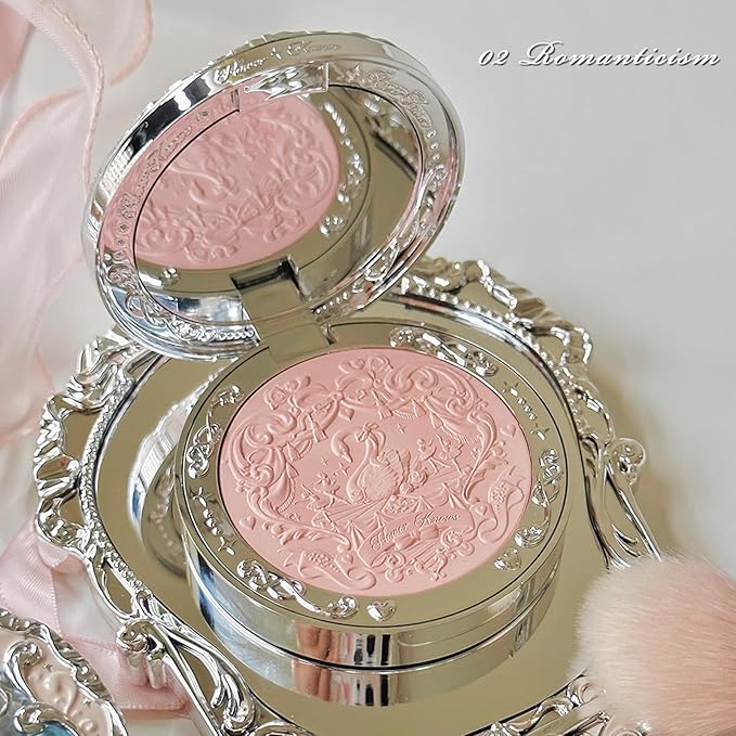 Flower Knows Swan Ballet Embossed Blush,Pink Matte Finish,Buildable & Blendable Powder Blush for cheeks,Natural Flush for All Skin Tones(02 Romanticism,5g)