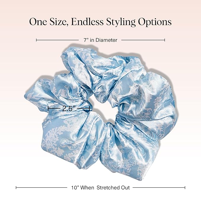 Bridgerton x Kitsch Satin Scrunchies for Women, No Snag, No Tugging, Soft & Comfortable Scrunchies for Girls, Perfect for Day or Night | Ideal Gifts for Women - Toile De Blue