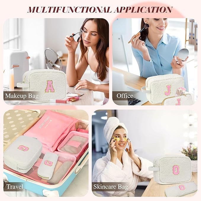 for Christmas Day Gifts, Travel Makeup Bag for Women, Initial Make Up Bag Set for 6 7 8 9 10 11 12 13 Years Old Kids Tween Girls, Large Cosmetic Skincare Bags for Birthday Gifts, White B