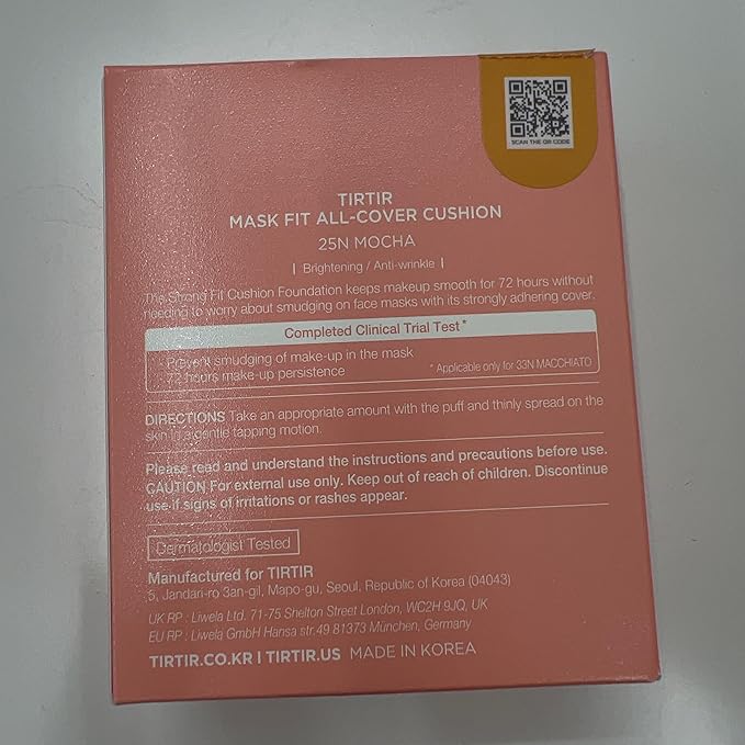 TIRTIR Mask Fit All Cover Pink Cushion Foundation | High coverage, Velvety Matte Finish, Lightweight, Flawless, Corrects Redness, Korean Cushion (#25N Mocha, Full Size, 0.63 Fl Oz)
