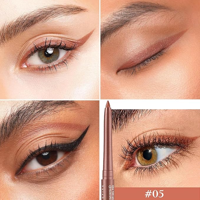 Reddish Brown Cream Shimmer Eyeliner Pencil Waterproof Retractable Brown Gel Eyeliner Smudge-proof Hypoallergenic Makeup (05#)