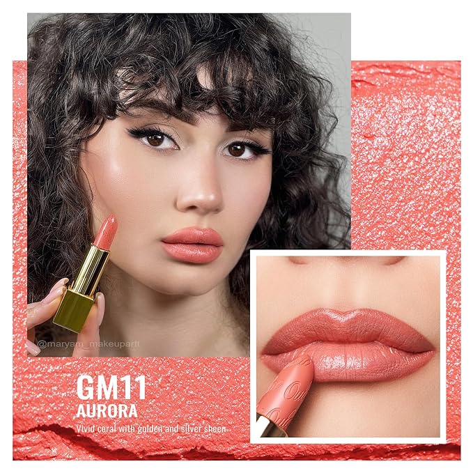 Oulac Metallic Coral Lipstick Set 3PCS High Impact Lipcolor with Moisturizing Formula, Vegan Beauty, Full-Coverage Lip Color, Gift Lipstick for Women, 4.3g X 3PCS, GM09+GM11+GM12