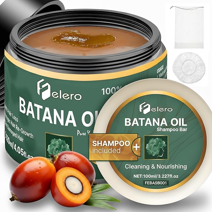 Raw Batana Oil for Hair Growth 4.05 oz and Batana Bar 3.22 oz - Pure Organic Treatment from Honduras by Dr. Sebi for Thicker, Stronger Hair and Hair Loss Prevention for All Hair Types by Felero