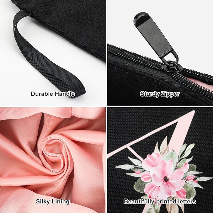 Vavabox A-Z Personalized Makeup Bag, Birthday Gifts for Women Mom, Gifts for Best Friend, Bride Bridesmaid Cosmetic bag (V, Black)