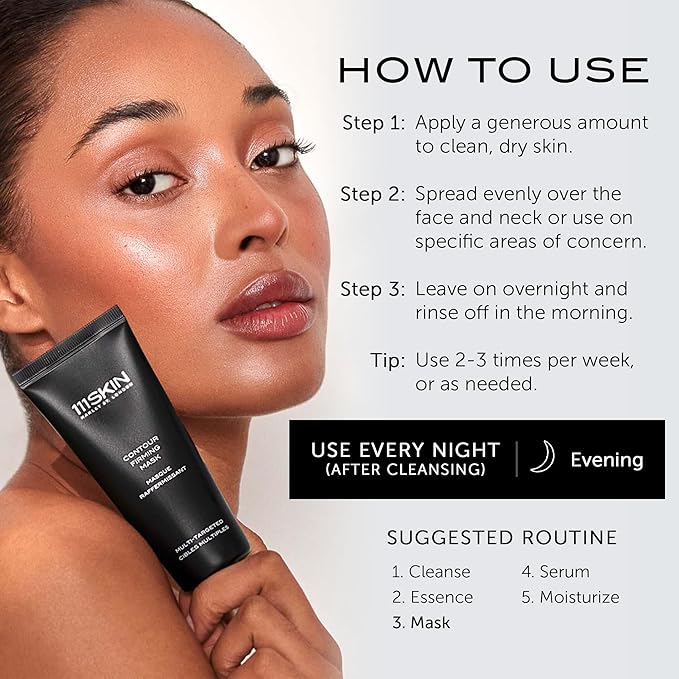 111SKIN Black Diamond Contour Firming Mask, Hydrating Overnight Face Mask with Hyaluronic Acid & Diamond Peptides That Helps Reduce Fine Lines and Wrinkles at Night for All Skin Types, 2.54 fl oz