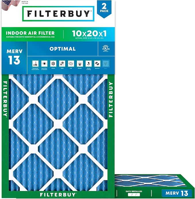Filterbuy 10x20x1 Air Filter MERV 13 Optimal Smoke & Allergy Defense, by Filterbuy