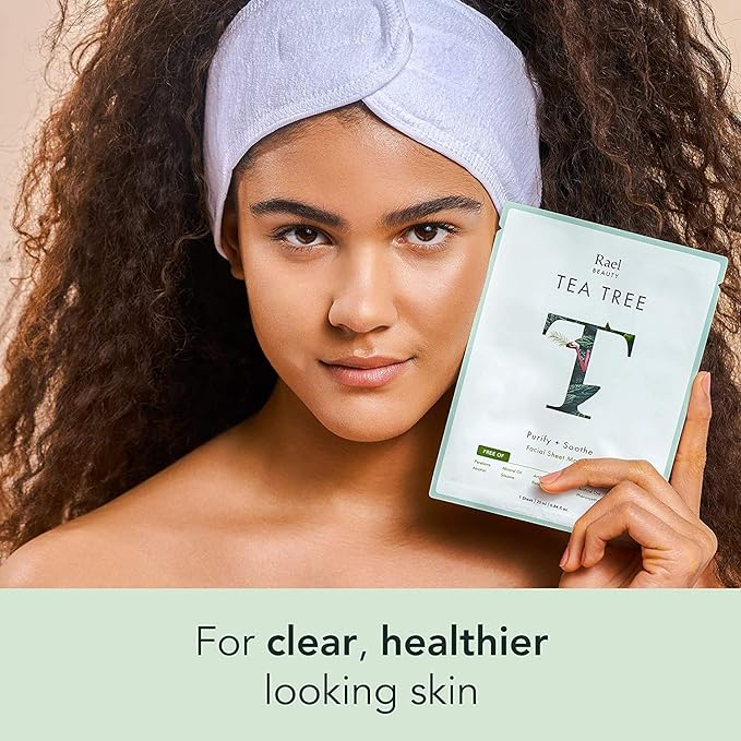 Rael Face Mask Skin Care, Tea Tree Face Masks - Bamboo Facial Sheet Mask, Korean Skincare, with Tea Tree Oil and Fruit Extracts, All Skin Types (Tea Tree, 5 Sheets)