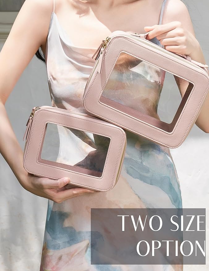 Popvibe Clear Makeup Bag Travel Cosmetic Case Transparent Toiletry Bag with Zipper, Portable Make Up Organizer Traveling Compact Car Bag for Essentials