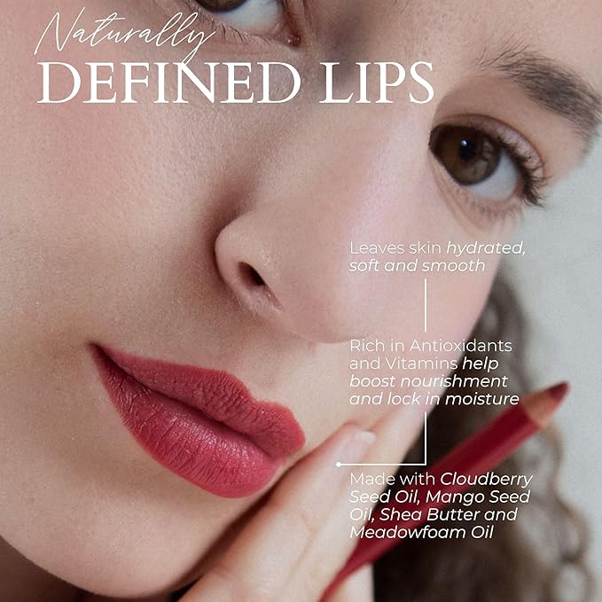 FITGLOW Beauty Vegan Lip Liner Pencil | Long-Lasting Lip Enhancer with Blending Brush | Hydrating Plumping Lip Liner | Smudge-Proof Lip Perfector | Define Shape & Fill | Red, 1.1g