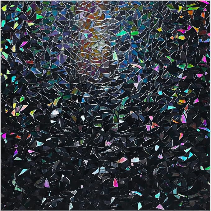 rabbitgoo Window Privacy Film Rainbow Film Decorative Window Sticker, 3D Static Stained Glass Cling Tint for Room Darkening Day Sleep, Black, 35.4 x 118.1 inches