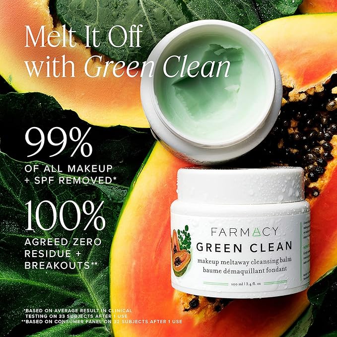 Farmacy Bestsellers Skin Care Set - Includes Green Clean Cleansing Balm, Wake Up Honey Eye Cream, Honey Halo Face Moisturizer + Lip Smoothie - Travel Size Skincare for Healthy, Glowing Skin (4 Count)