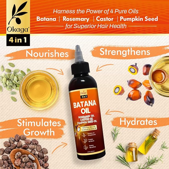 Batana Oil for Hair Growth with Rosemary, Castor, and Pumpkin Seed Oils, 100% Pure Unrefined Honduran Formula, Strengthens, Nourishes, Revives Scalp & Strands, Natural Care for All Types (2PK)
