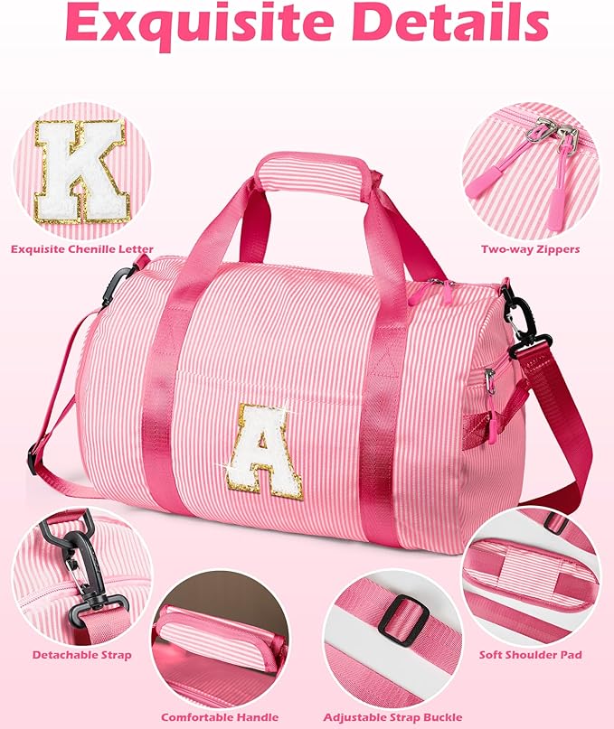 Gifts for Teenager, Girls Travel Duffle Bag, Kids Initial Overnight Bags with Shoe Compartment, Personalized Weekend Bag with Makeup Pouch, Gift for Cheerleader Girl (Letter H)
