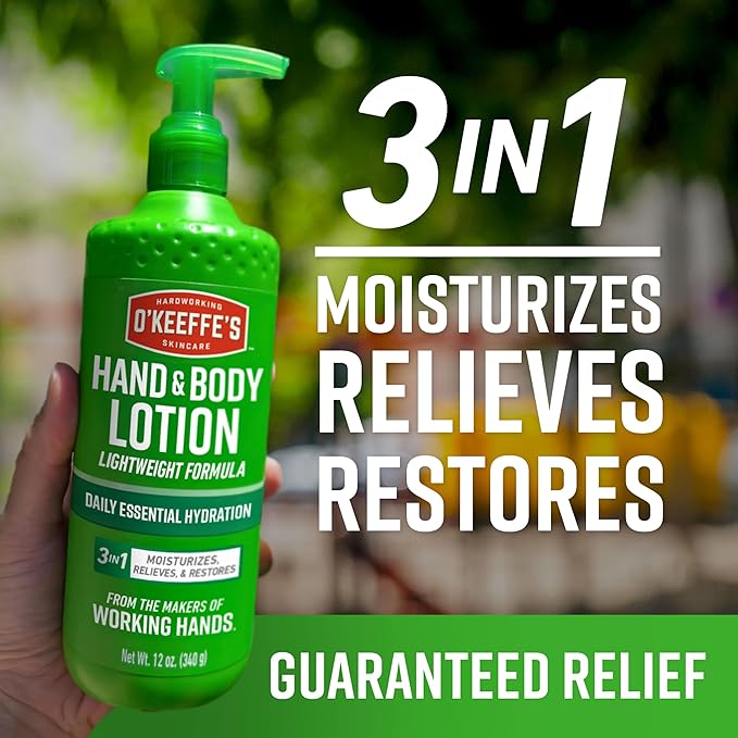 O'Keeffe's Hand and Body Lotion with Glycerin and Shea Butter - 12 oz Pump (2 Pack) - Daily Essential Hydration, Heals & Relieves Extremely Dry Skin