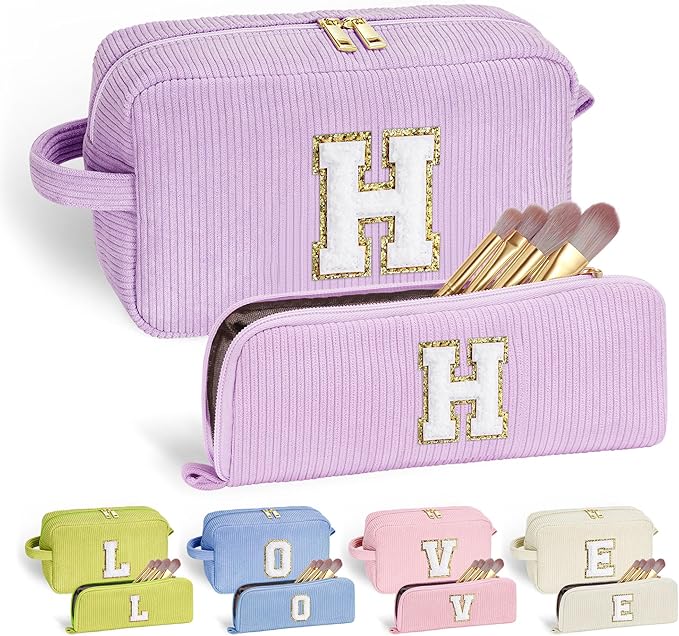 YOOLIFE Initial Travel Makeup Bag Cosmetic Bag - Teen Girl Gifts Trendy Stuff Friend Birthday Gifts for Women Teen Girl Kids