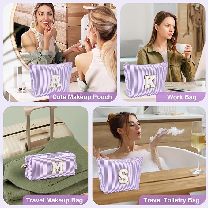 YOOLIFE Mothers Day Gifts Preppy Stuff Tween Girls Gifts Graduation Teacher Gifts Monogram Makeup Pouch Makeup Organizer Bag Beauty Bag Personalized Birthday Gifts for Women Her Preppy Makeup Bag S