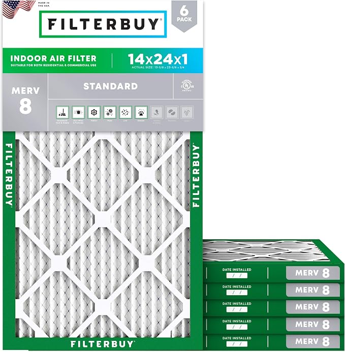Filterbuy 14x24x1 Air Filter MERV 8 Essential Dust & Allergy Defense, by Filterbuy