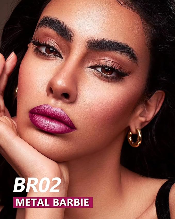 MAKI YIKA Metallic Lipstick - Long Lasting Hot Pink Lipstick for Women, High Shine No Smudge Transferproof Full-Coverage Lip Gloss (BR02 Metal Barbie)