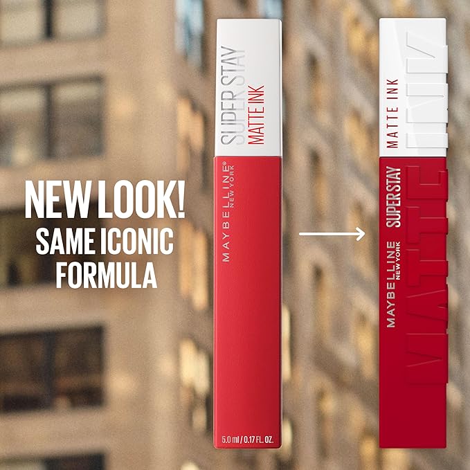 Maybelline Super Stay Matte Ink Liquid Lipstick Makeup, Long Lasting High Impact Color, Up to 16H Wear, Shot Caller, Bright Pinky Red, 1 Count, Packaging May Vary