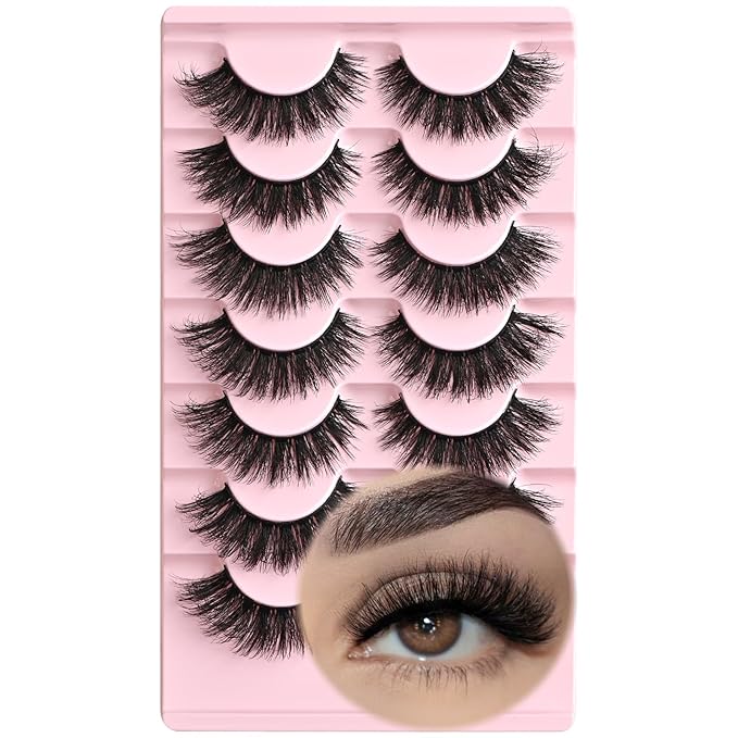 FARRED Lashes Cat Eye False Eyelashes Fluffy Wispy Lash Strips Natural Voume Fake Eyelash Mink Eye Lashes Natural Looking 7 Pairs Full Short Strip Pestañas Set Small Cateye Easy Lashes for Beginners