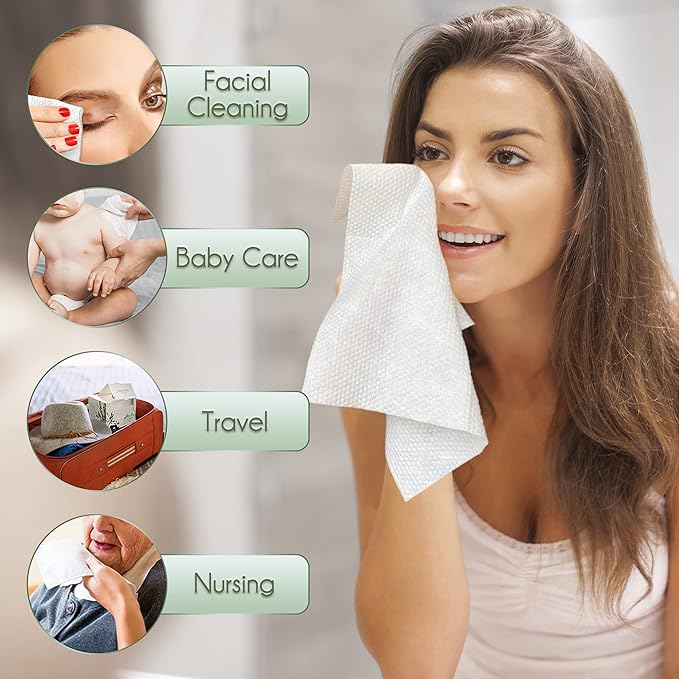 Travel Size Bamboo Viscose Disposable Face Towel Biodegradable Large Dry Face Wipes 30 Count/2 Box Extra Thick Soft Clean Facial Towels for Facial and Body Cleansing, Travel, Camping