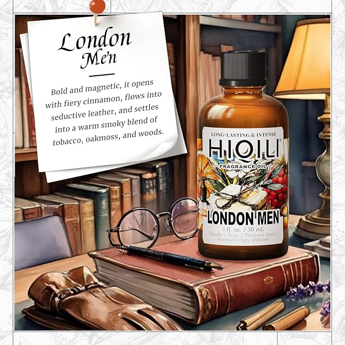 HIQILI London Men Fragrance Oil for Candle & Soap Making, Inspired by Bvr.Berry LON for-Men, Essential Oil for Diffuser, Large Rooms, Office, New Car Scents - 1 Fl Oz