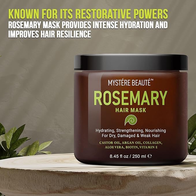 Rosemary Deep Conditioning Hair Mask for Dry Damaged Hair and Growth with Collagen Argan Oil - Rosemary Oil Leave in Conditioner aceite de romero puro y natural 8.5 fl oz x 2 Pack