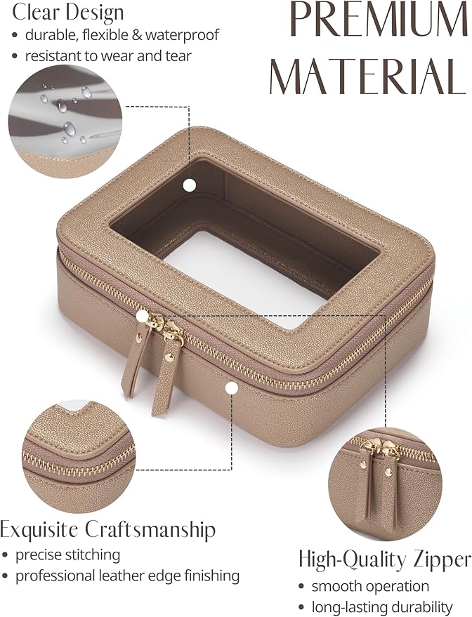 Popvibe Clear Makeup Bag Travel Cosmetic Case Transparent Toiletry Bag with Zipper, Portable Make Up Organizer Traveling Compact Car Bag for Essentials